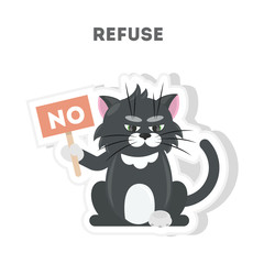 Cat says no. Isolated cute sticker on white background.