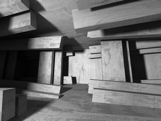 Dark empty room. Concrete rusty walls. Architecture background