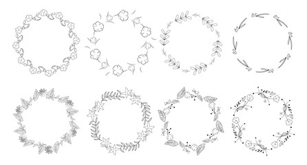 Vintage floral frames. Elements for decoration on white background. Round frames.