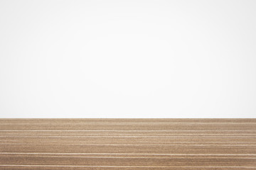 Wood table and white wall background