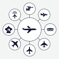 Set of 9 aircraft filled icons