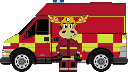 Cartoon Giraffe Firefighter - Firemen