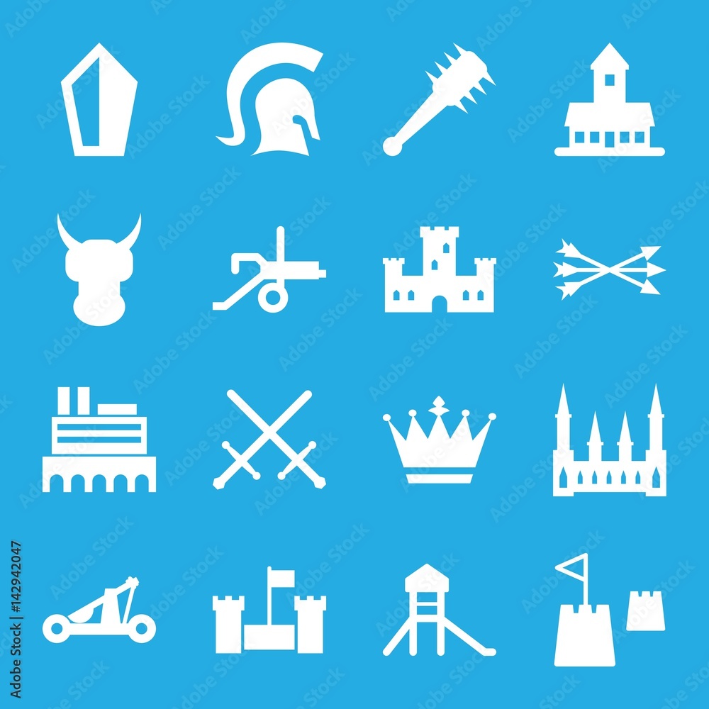 Sticker Set of 16 medieval filled icons