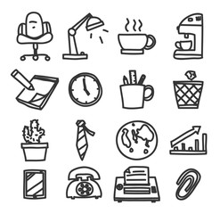 icon  office hand drawn vector set art illustration