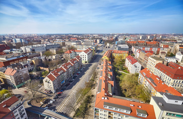 Fototapeta na wymiar Aerial wide angle view of Szczecin (Stettin) city downtown, Poland.