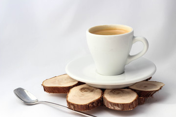 Cup of espresso and cappuccino and coffee beans for menu and background with love