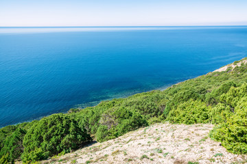 Blue sea and cliff in the Mediterranean. Summer day in France