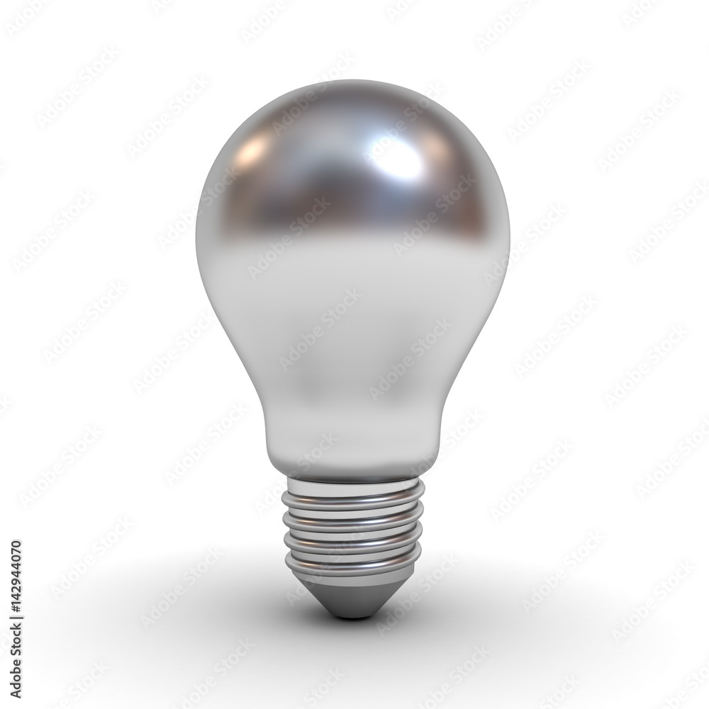 Aufkleber metallic chrome light bulb isolated over white background with shadow and reflection . 3d rendering.