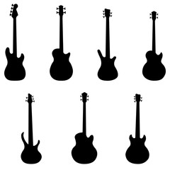 Silhouettes of bass guitars vector set - obrazy, fototapety, plakaty
