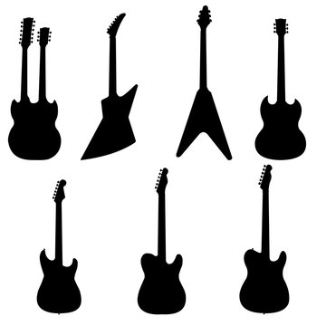 Silhouettes of electric guitars vector set