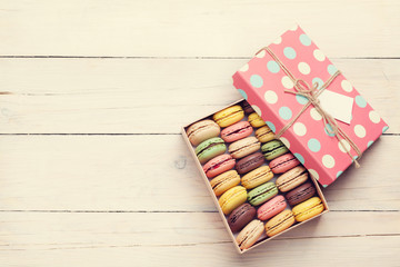 Colorful macaroons in a gift box
