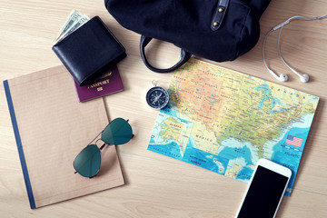 Travel items; mobile, sunglasses, passport etc...