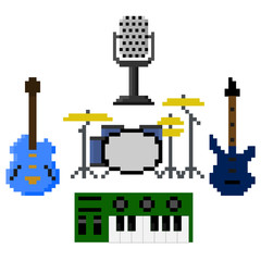 Pixel art instruments vector set