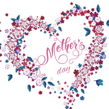 Floral heart, Mothers Day lettering. Spring holidays. Vector Illustration EPS10.
