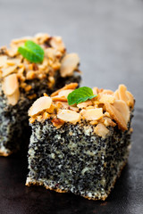 Poppy  seed pie freshly baked on wooden background