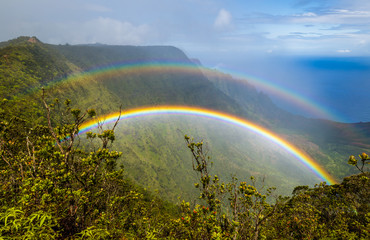 Double rainbow over Kalalau valley, seen from Pihea trail, Kauai, Hawaii. Shoot through a polarizer filter. © fnendzig