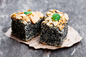 Poppy  seed pie freshly baked on wooden background