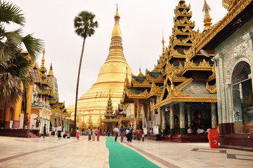 golden pagoda at yangon, myanmar, burma.