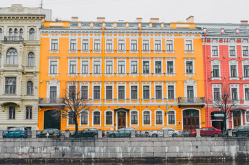 View of the river Moika embankment in St. Petersburg