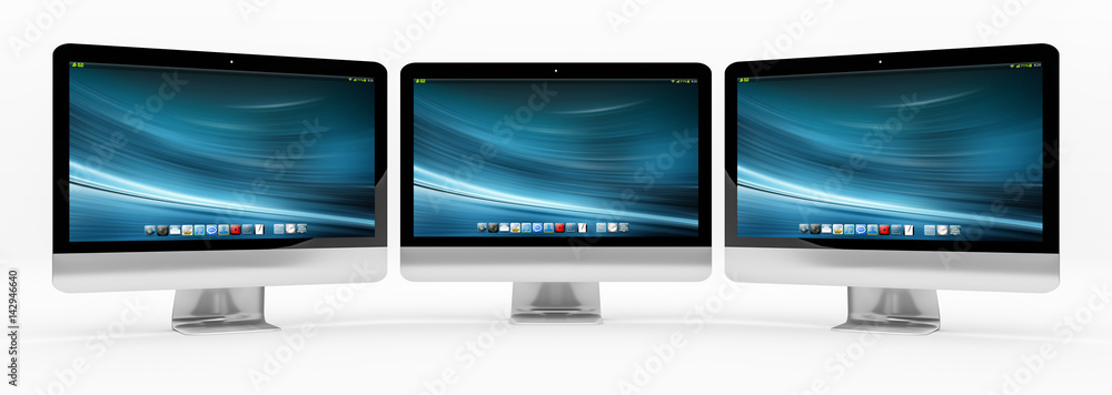 Poster triple modern silver and black metallic computer 3d rendering