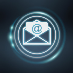 White and glowing blue email icon 3D rendering