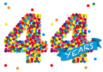 Konfetti Zahlen, Zahl 44 years, bunt, papier, vektor 