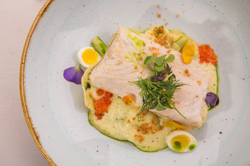 A sturgeon with pelmeni from a smoked sterlet