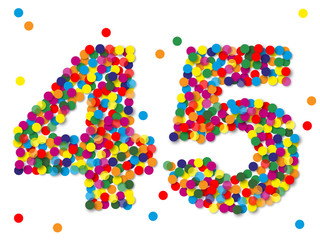 Konfetti Zahlen, Zahl 45, bunt, papier, vektor 