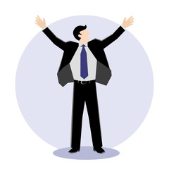 Simple business concept illustration of a businessman spread his hand as a symbolism of success