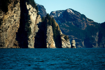 Rocks Jutting out of Ocean near Seward Alaska