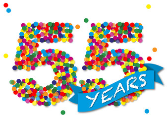 Konfetti Zahlen, Zahl 55 years, bunt, papier, vektor 