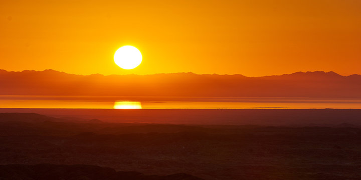 Desert sunrise over Salton Sea in Anza Borrego