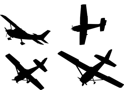 black isolated airplane silhouettes vector