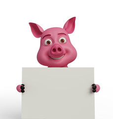 3d  Pig with white board.