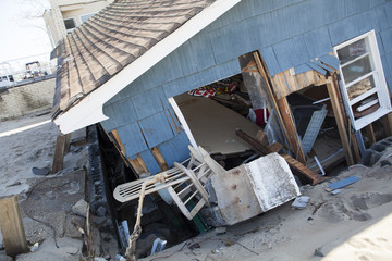 NEW YORK -November12:Destroyed homes during Hurricane Sandy in the flooded neighborhood at Breezy Point in Far Rockaway area  on November12, 2012 in New York City, NY