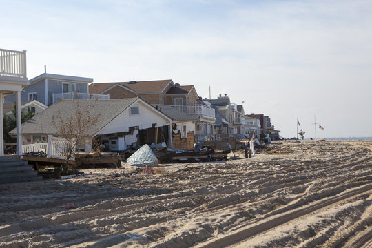 NEW YORK -November12:Destroyed homes during Hurricane Sandy in the flooded neighborhood at Breezy Point in Far Rockaway area  on November12, 2012 in New York City, NY