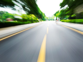 along the road with motion blur.