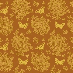 Seamless background with floral and butterflies pattern. Vector illustration