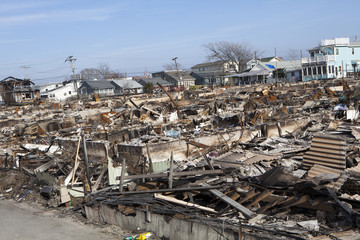 NEW YORK -November12: Destroyed homes during Hurricane Sandy in the flooded neighborhood at Breezy Point in Far Rockaway area  on November12, 2012 in New York City, NY