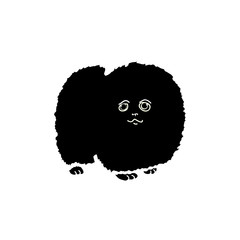 Black Pomeranian silhouette on white background, small fluffy dog, vector illustration
