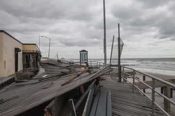 NEW YORK - November 1: Large section of the iconic boardwalk was washed away during Hurricane Sandy in Far Rockaway area October 29, 2012 in New York City, NY