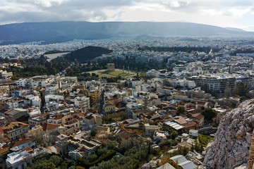 Fototapeta premium Panoramic view from Acropolis to city of Athens, Attica, Greece