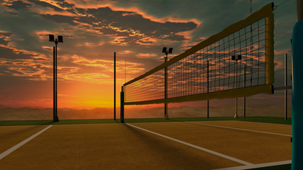 Empty volleyball arena 3d rendering