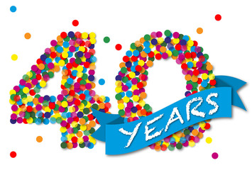 Konfetti Zahlen, Zahl 40 years, bunt, papier, vektor 