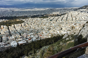 Amazing panorama of the city of Athens from Lycabettus hill, Attica, Greece