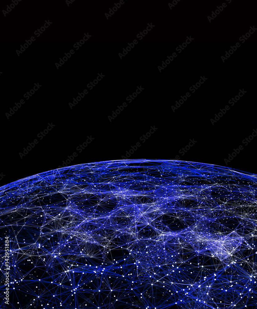 Poster global international connectivity background/connection lines around earth globe, futuristic technol