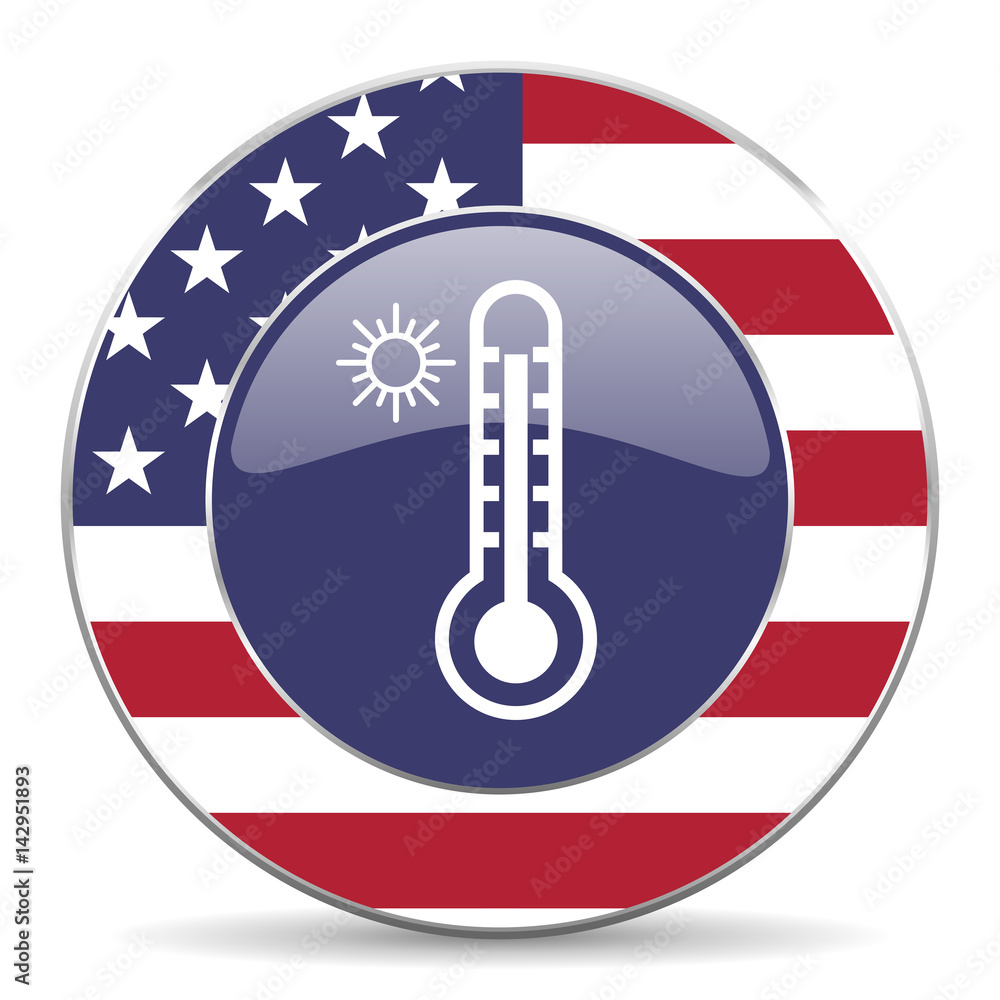 Poster hot temperature usa design web american round internet icon with shadow on white background.