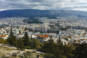 Fototapeta na wymiar Amazing panorama of the city of Athens from Lycabettus hill, Attica, Greece