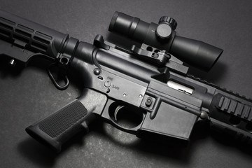 Assault rifle ar15 with scope. Military weapon - obrazy, fototapety, plakaty