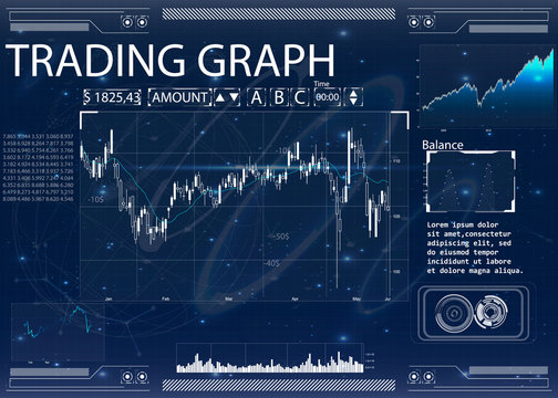Futuristic user interface for trading applications. Touch interface. Abstract virtual graphic touch user interface. HUD. Blue and white elements. Web elements